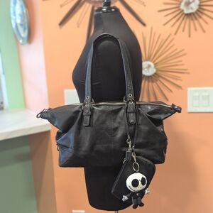Black Leather Coach Tote Bag with Mini Coach Clutch. Keychain No Longer Availabl